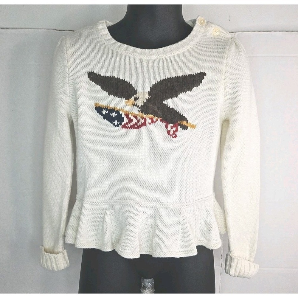 American Living Flag Eagle Girls Sweater Ruffles Ivory Patriotic 3T